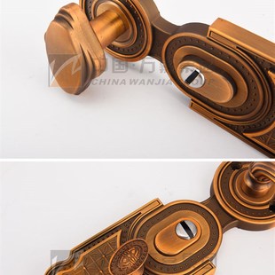 万嘉WANJIA分体把手黄古铜锌合金防盗门大门锁拉手欧式标门进户锁