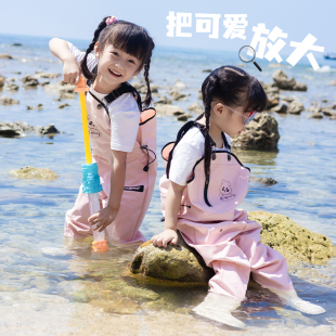 一体背带幼儿园男女孩赶海防水服 鞋 亿酷乐儿童下水裤 涉水玩水雨裤