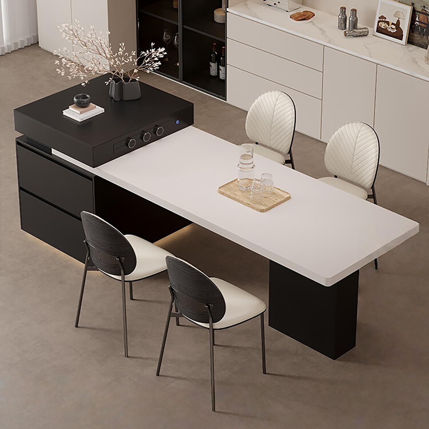 现代简约中岛台餐桌一体