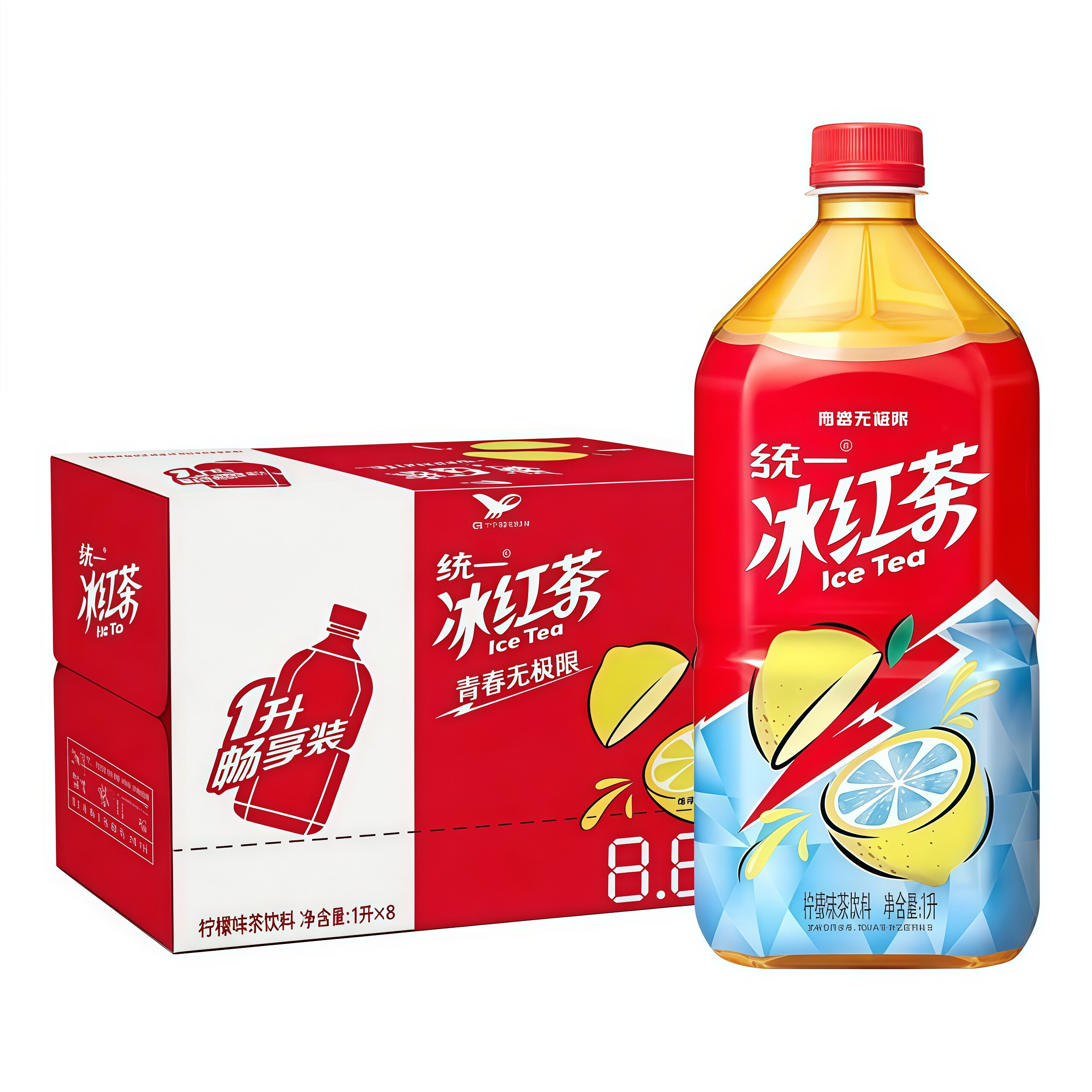 统一冰红茶1L*8瓶大瓶装柠檬味畅饮夏季冰爽果味茶解腻饮料500ml