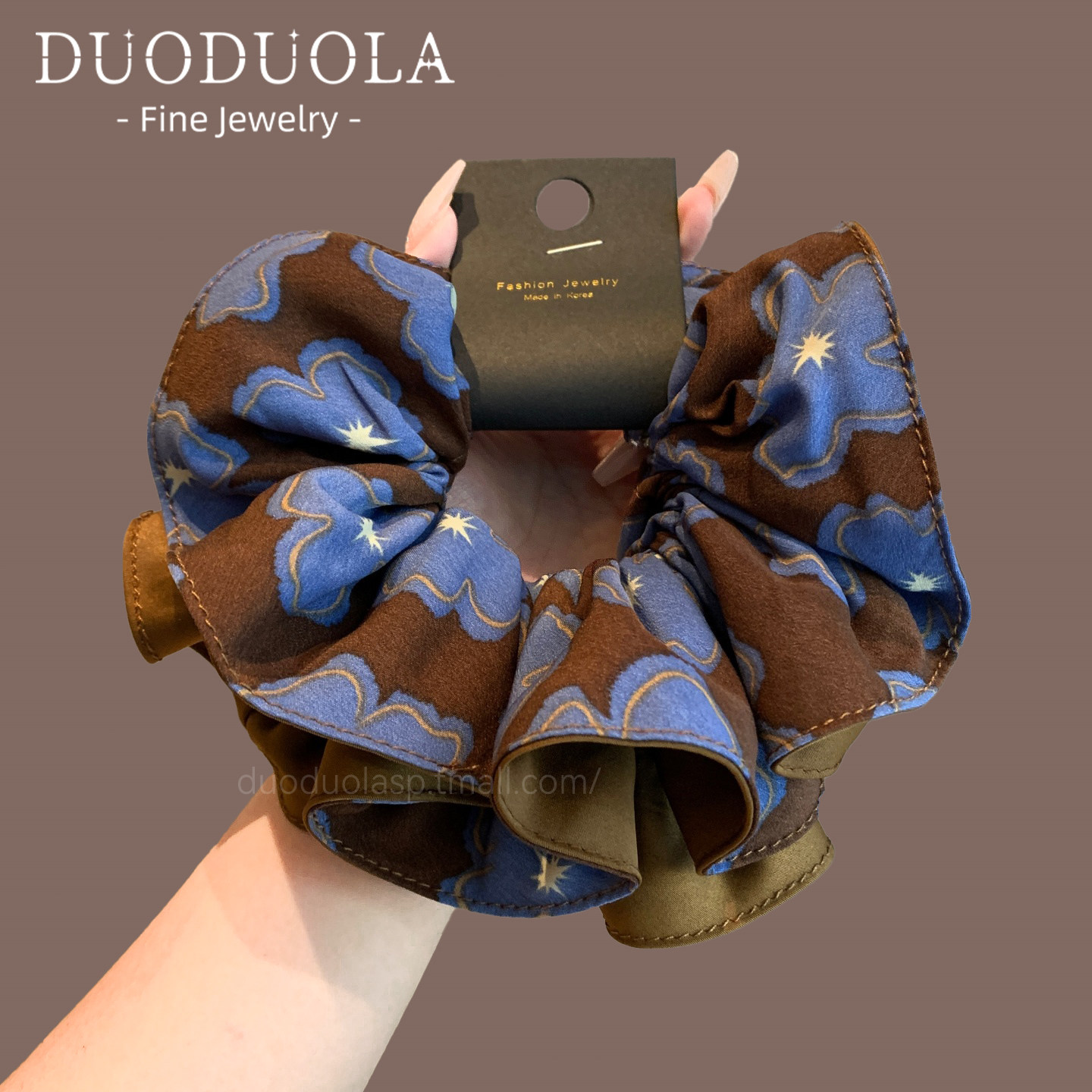 韩版复古布艺印花双层大肠发圈时尚高级撞色设计发绳简约百搭发饰