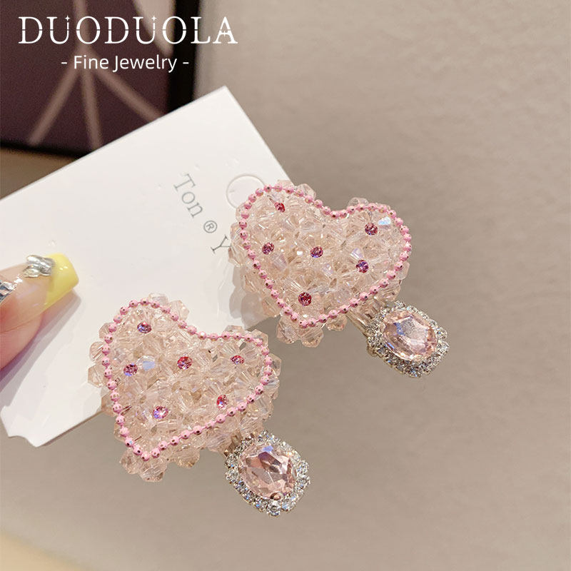 新款粉色鸭嘴夹刘海夹镶钻可爱少女心女款甜美水晶发夹子爱心发卡