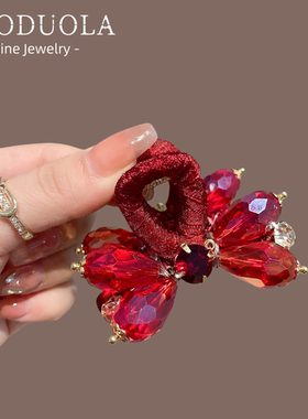 轻奢高级感红色水晶蝴蝶结小抓夹半扎发后脑勺发夹复古甜美发饰品
