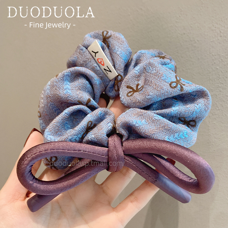 蓝紫色蝴蝶结发圈设计感大肠发圈韩系少女气质百搭头绳丸子头发饰