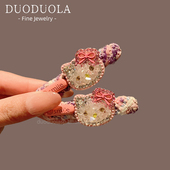 发饰甜美可爱发卡满钻小猫发夹百搭鸭嘴夹韩系侧边夹新款 碎发夹女