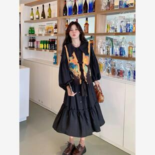 娃娃领黑色连衣裙套装 大码 宽松显瘦遮肚马甲 300斤秋冬季 女 胖mm2