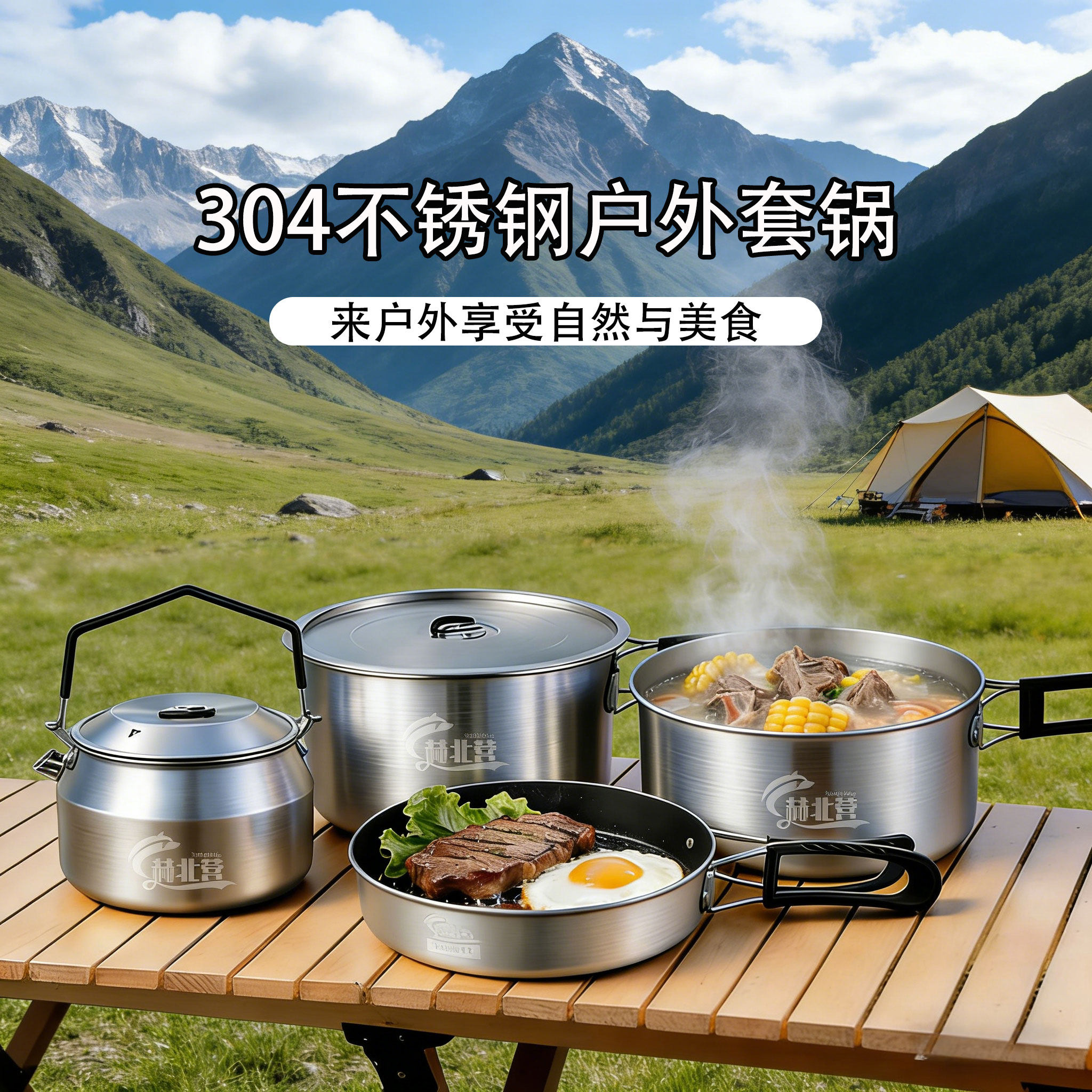 赫北营不锈钢锅具套装野炊卡式炉专用户外便携式露营装备全套套锅
