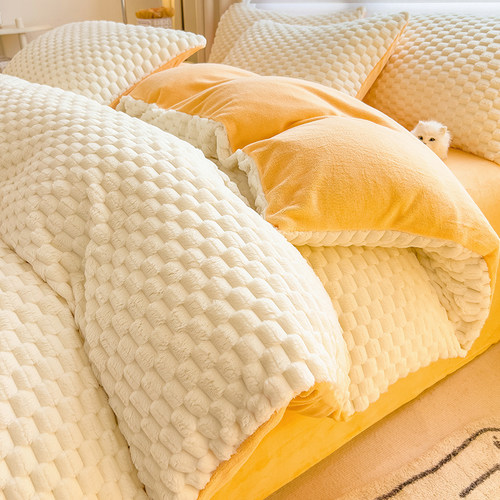 冬季牛奶绒被套单件纯色加绒被罩