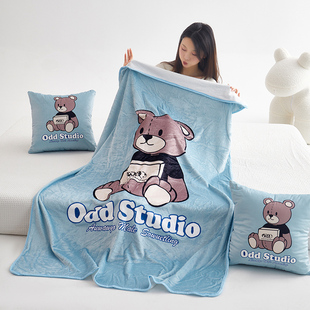 速发金貂绒盖毯头被抱枕毯子二合一车用午睡枕夏小季 子两用空调夏