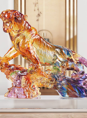 速发琉璃平送青云老虎摆件上山虎年工艺开送朋友品店开业步礼物