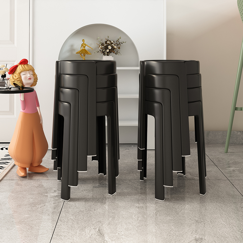 速发塑料凳子家用加厚简约客厅可叠放高叠摞凳圆凳餐厅风胶凳车凳