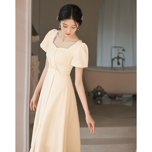 速发式槟色轻礼服年会平时可穿缎香轻奢小众高端订婚连衣裙法面伴