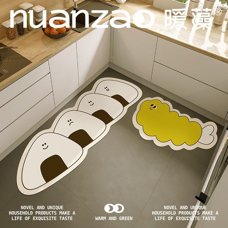 暖藻可爱厨房地垫吸水防滑软硅藻泥脚垫防水防油可擦免洗长条地毯,居家布艺,厨房地垫,淘宝优惠券,粉丝福利购,淘宝优惠卷