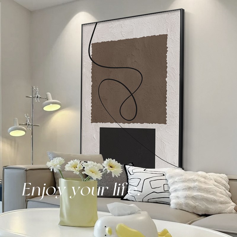 侘寂风极简沙发背景墙装饰画高级感客厅落地画抽象线条玄关挂画