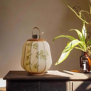 新中式复古台灯卧室床头手绘氛围无线充电茶室书房中国风手提装饰