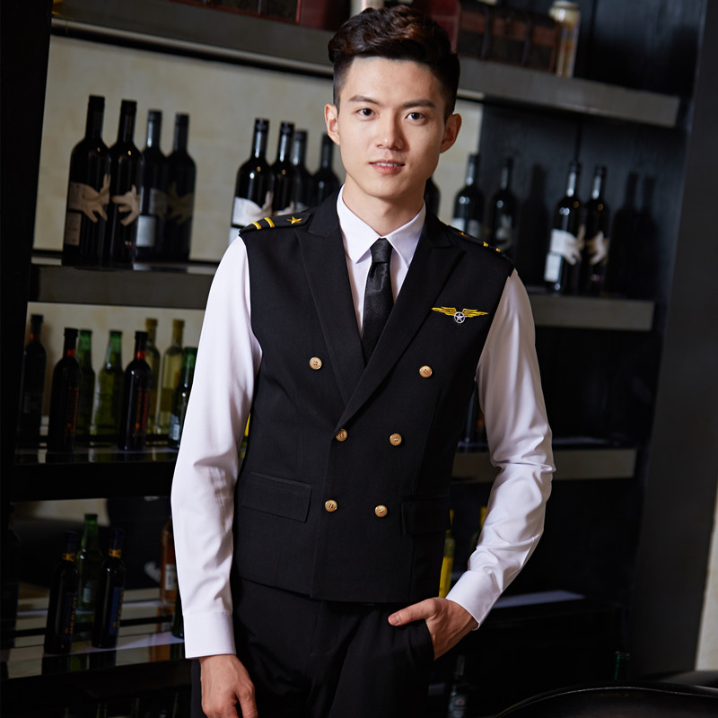 2021酒吧工作服秋冬套装空少空姐马甲夜场ktv服务员长袖男女衬衫
