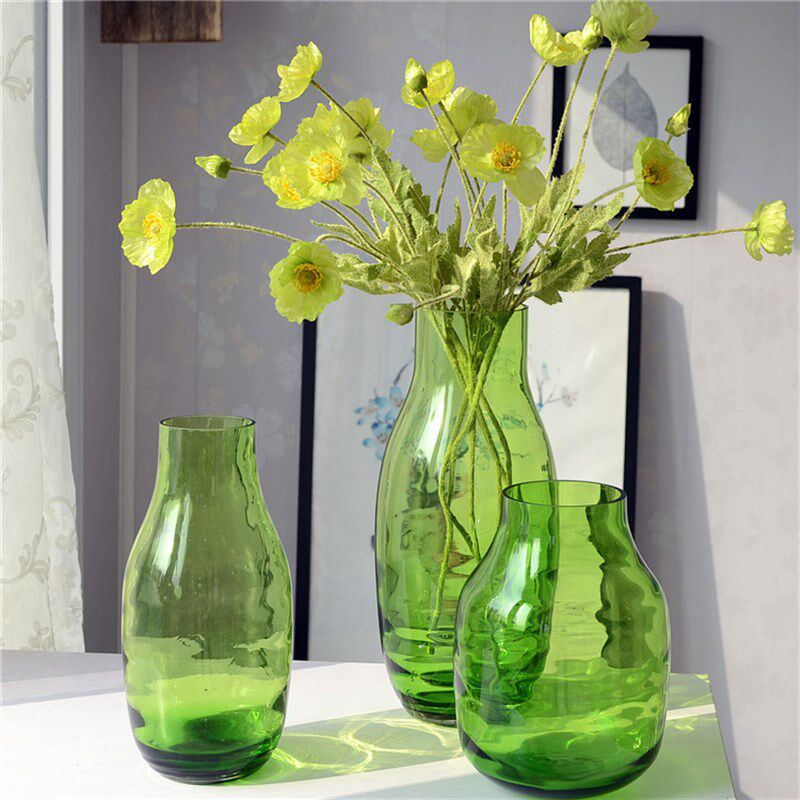 出口欧式绿色玻璃花瓶欧式简约时尚富贵竹插花花器家居装饰品摆件