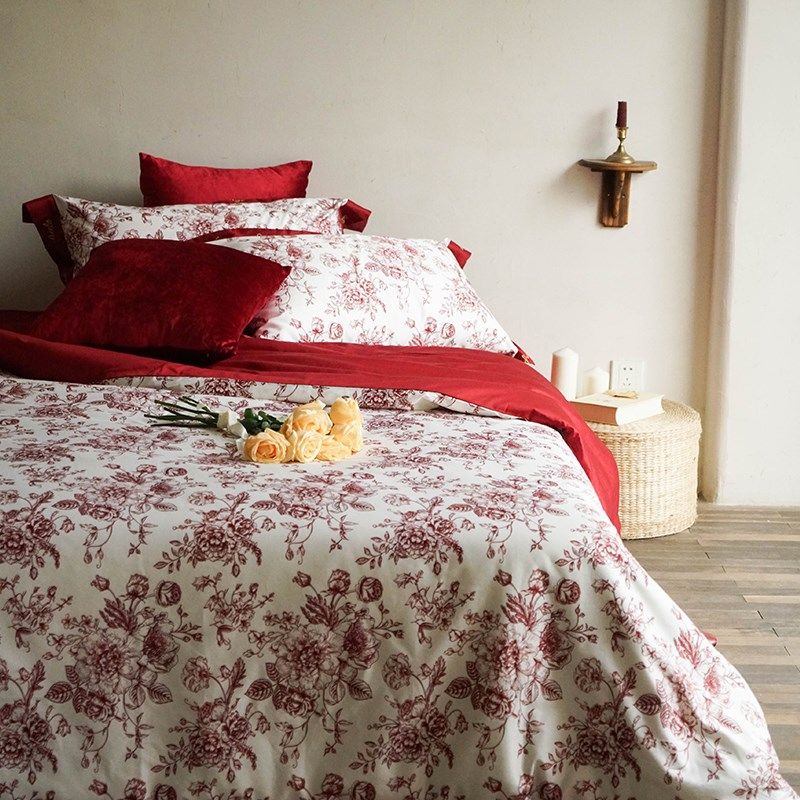 云缇红色婚庆四件套纯棉全棉喜被结婚礼物婚礼床上用品