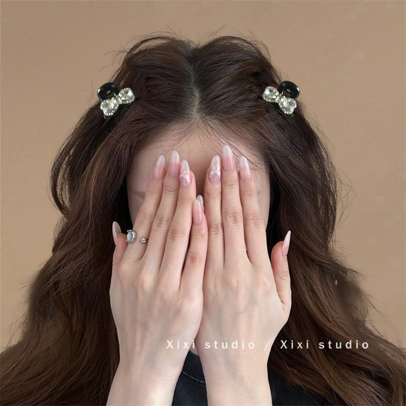 奈良的夜晚!珍珠水钻蝴蝶结发夹!前额刘海抓夹气质碎发夹盘发器