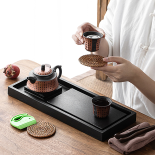茶台家用办公室茶托盘蓄排水式 乌金石茶盘功夫茶具套装 干泡台茶海