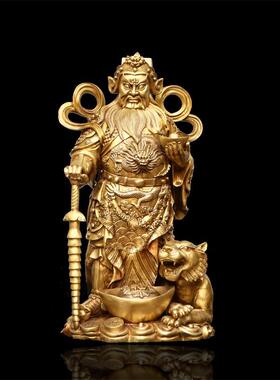 纯铜武财神赵公明赵元帅站像黄铜摆件室内办公室桌面招财摆放铜像