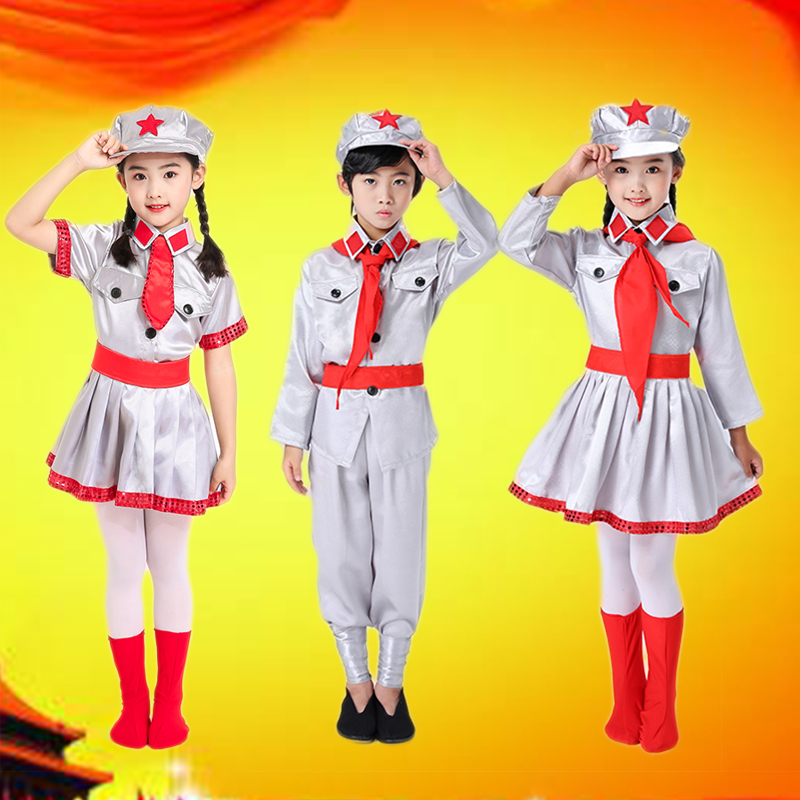 儿童小红军演出服八路军的服装男女幼儿舞蹈闪闪的红星合唱表演服