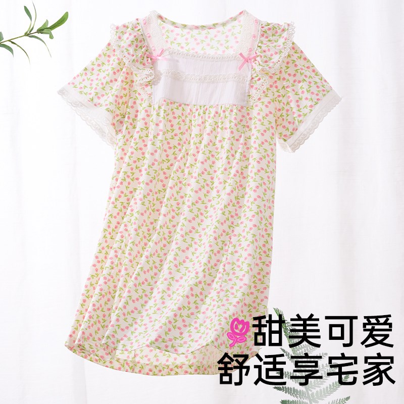 儿童睡衣夏季薄款家居服套装女童短袖空调服中大童可外穿碎花睡裙