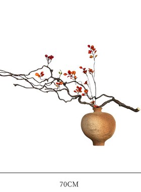 侘寂风花艺复古粗陶瓷小足花瓶日式花器茶室客厅家居装饰摆件陶罐