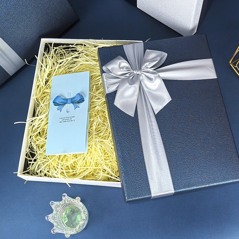 礼盒空盒简约蓝色礼物盒衣服围巾相框包装盒创意高级感礼品盒定制