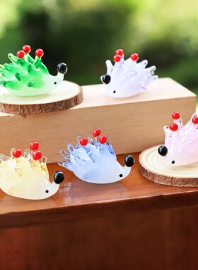 创意卡通动物玻璃摆件家居书房卧室装饰礼物可爱小刺猬玻璃工艺品