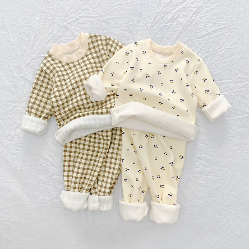 儿童秋冬加绒秋衣套装男童女童保暖加厚内衣秋裤小童婴儿2023新款