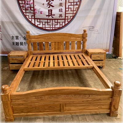 全纯实木床1.8米1.5米双单人婚床老榆木家具欧式简约结实环保床