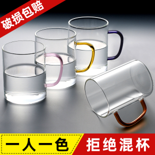 客厅带把啤酒杯透明带盖绿茶水杯耐热喝水杯子 玻璃杯家用茶杯套装