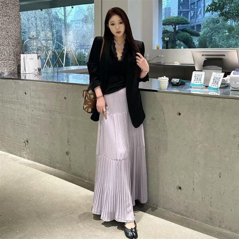 琪琪微微胖大码女装【海岛玩家】氛围感压褶大裙摆显瘦半身裙