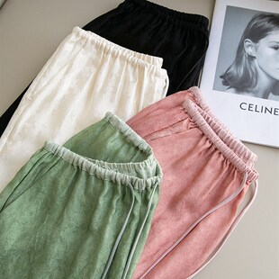 休闲裤 清新和凉爽22毫米真丝花弹性高腰窄阔腿裤 长腿 显瘦