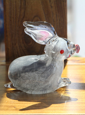 生肖兔子小摆件可爱动物生日礼物装饰北欧风格玻璃工艺品道具造景