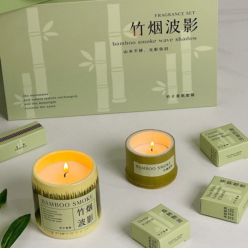 香薰蜡烛竹子礼盒套装卧室内家用持久小众高级香氛送男女生日礼物