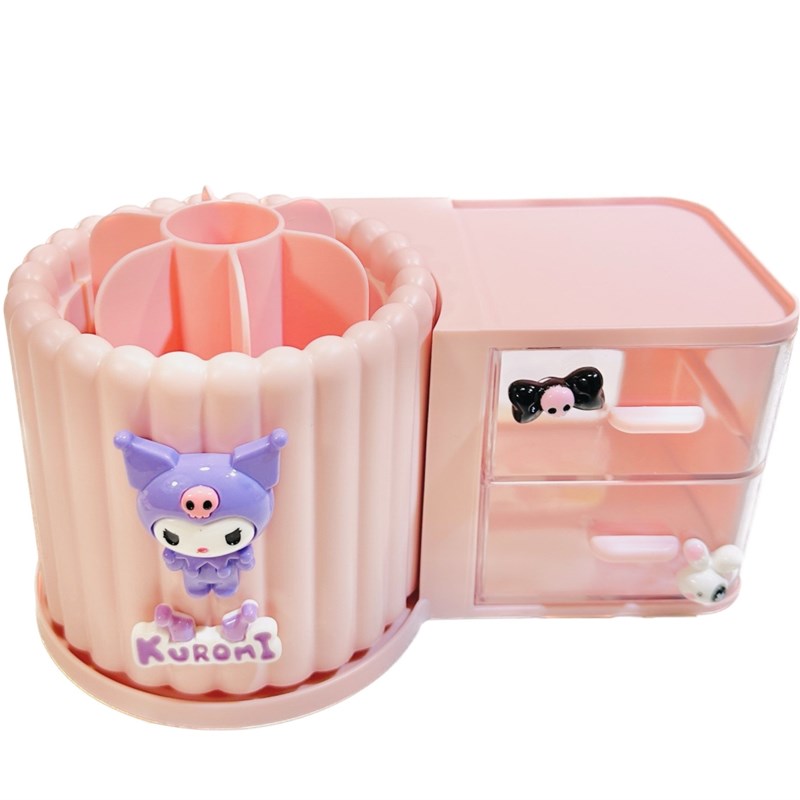 少女心卡通桌面旋转笔筒护肤化妆品收纳盒学生宿舍抽屉收纳箱笔筒