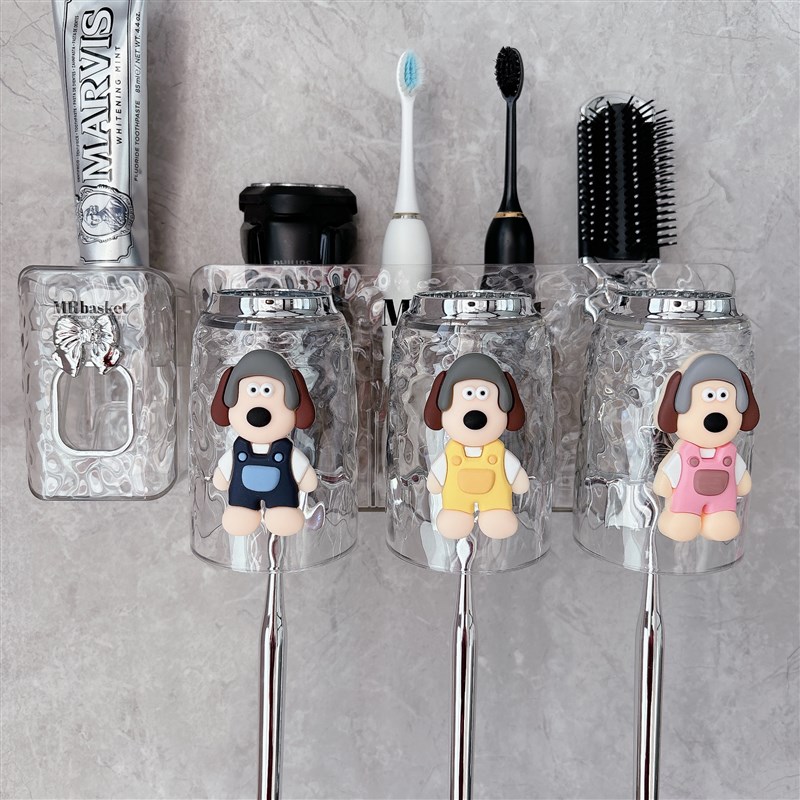 吸盘免打孔情侣漱口杯子牙刷牙杯置物架一家三口刷牙杯壁挂式牙具