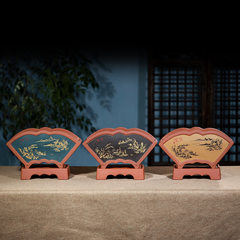 新品宜兴紫砂手工扇形花盆迎客松梅花盆景盆栽专用陶瓷花盆