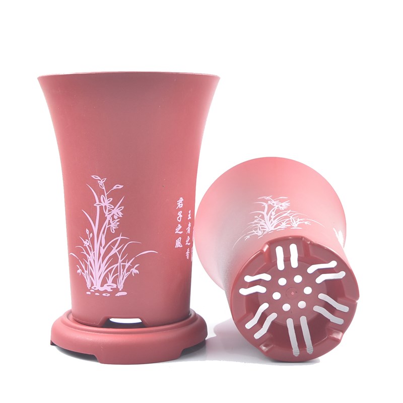 兰花盆专用高档塑料盆加厚沥水加高桌面花卉古典盆景兰草盆带托盘