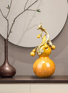 源盛集珍客厅《五福临门》铜葫芦摆件装饰乔迁搬家U办公桌领导礼