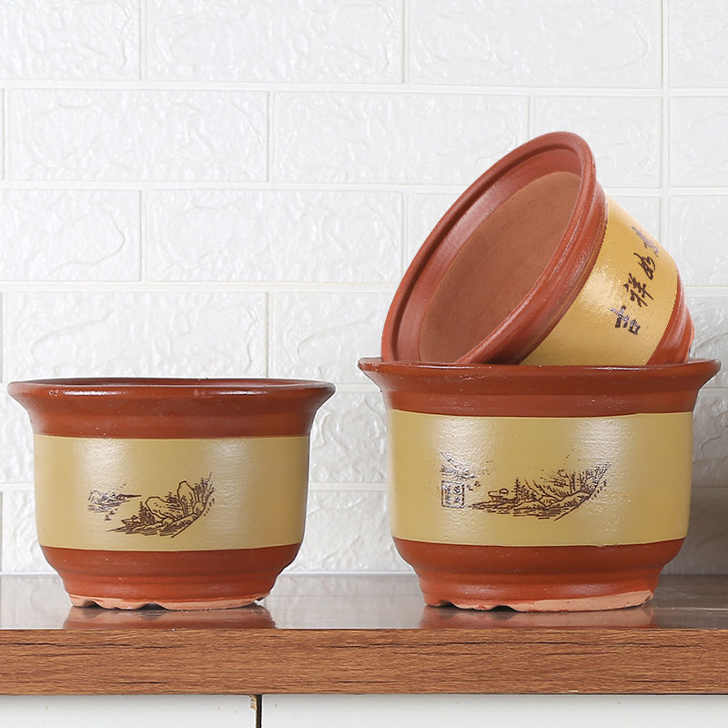 特大号陶瓷花盆 红陶 兰花盆 盆景 粗砂N花盆 紫砂透气带托盘