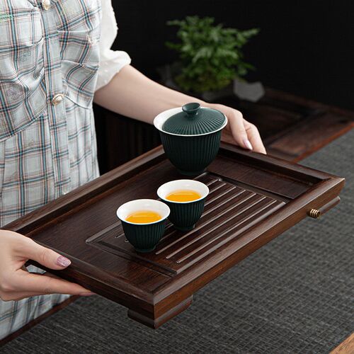 竹制茶盘家用简易竹托盘功夫茶具沥水长干泡盘小型排水Y式茶海茶