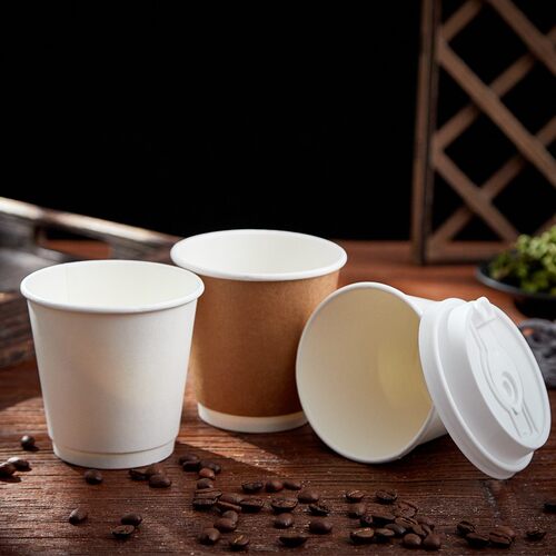 10盎司双层隔热j中空纸杯外带打包杯咖啡拿铁杯300ml白皮牛皮纸杯
