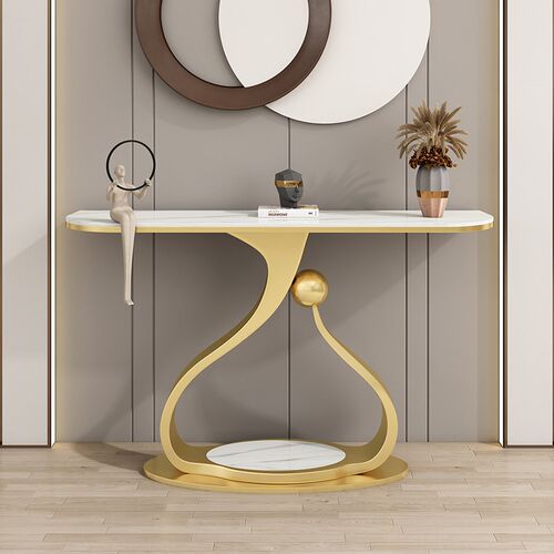 轻奢入户玄关桌子l正对门玄关柜岩板玄关台客厅走廊装饰柜现代条