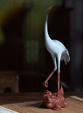 铜龟鹤摆件新中式丹顶鹤铜仙鹤长C辈祝寿贺礼家居客厅办公室装饰