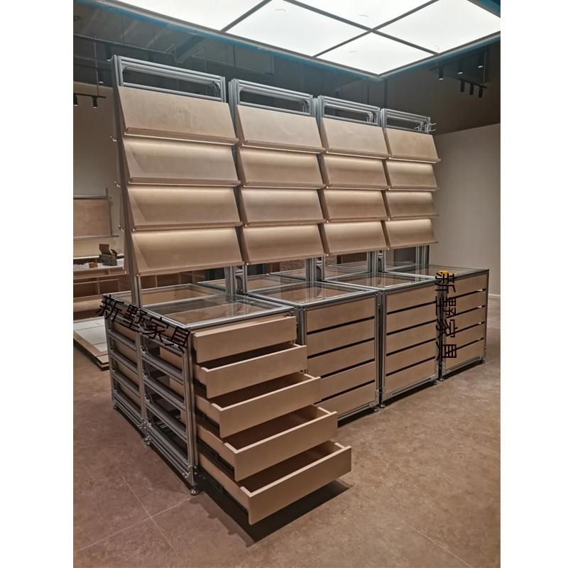 现代简约铝型材展示收纳柜u置物抽屉柜落地式陈列桦木柜货架书报