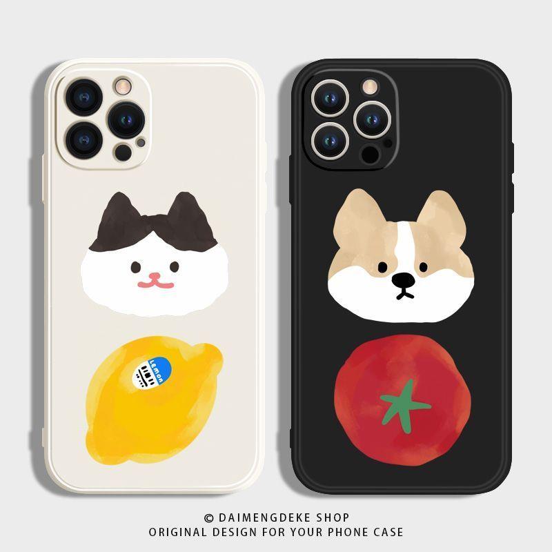 壳壳ins风简约柠檬番茄猫狗情侣手机壳适用苹果16promax/17/iPhone12/14/15plus手机壳华为苹果15小米12sOPPO