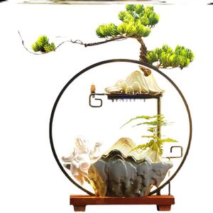 好货小桥流水造景水缸摆件循环水茶台桌面水泵生财陶瓷鱼缸流水器